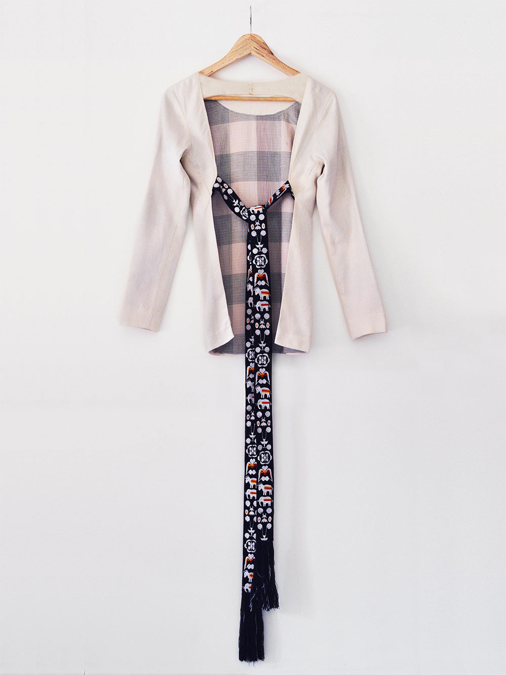 Back view of Handmade Tassled Tie-up blouse with (Shamee-Lanmee Motif), designed by Khumanthem Atelier
