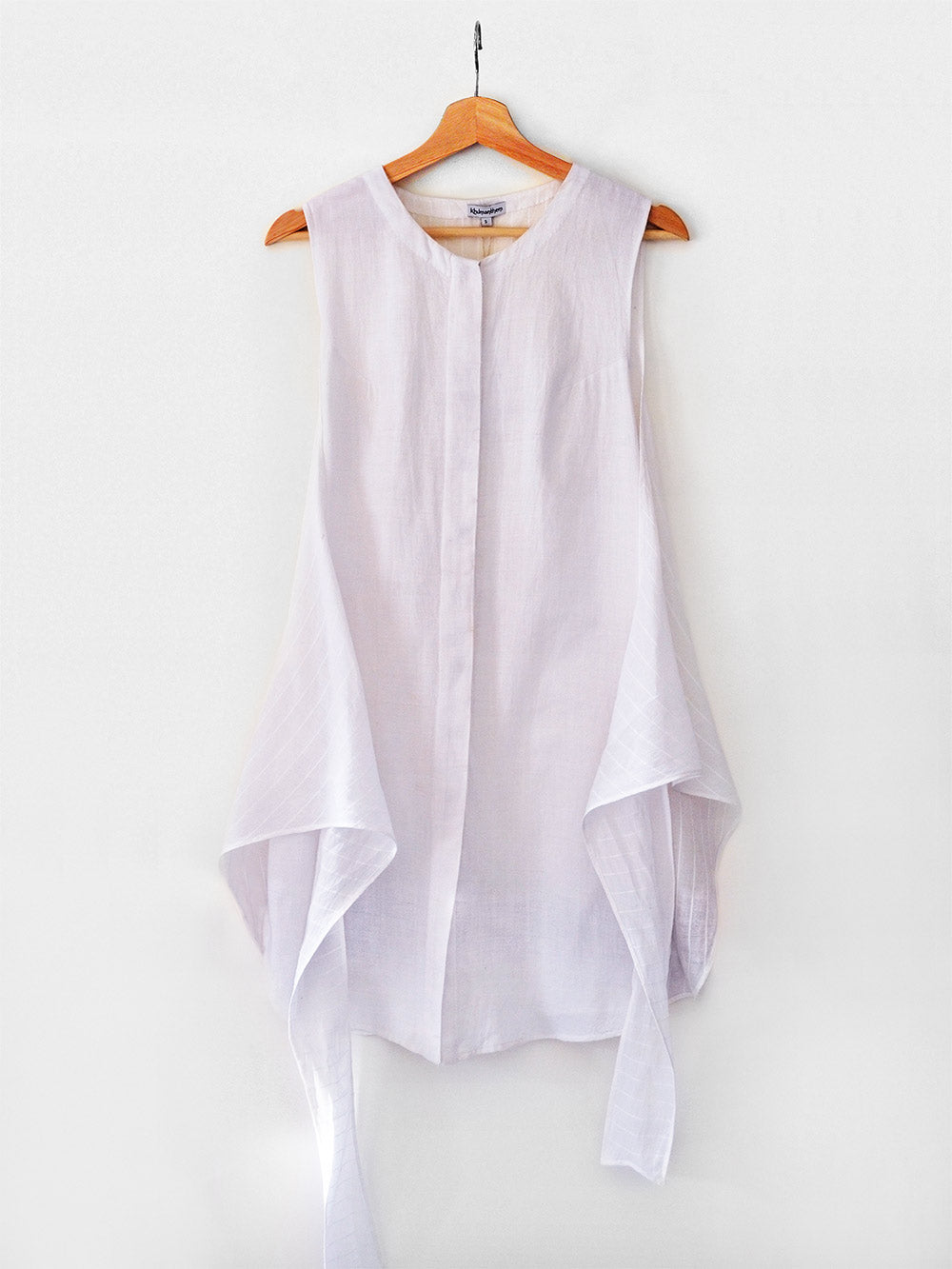 Back View Handwoven Sleeveless shirt with tie-up, designed Khumanthem Atelier