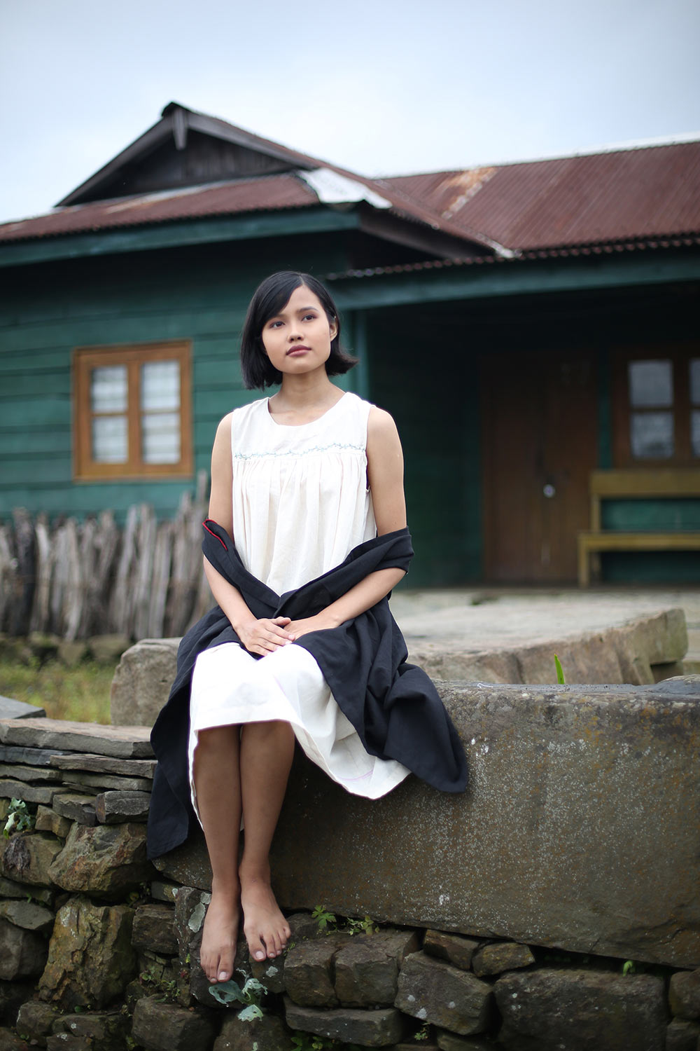 Handwoven Gathered Sleeveless Dress, designed by Khumanthem Atelier