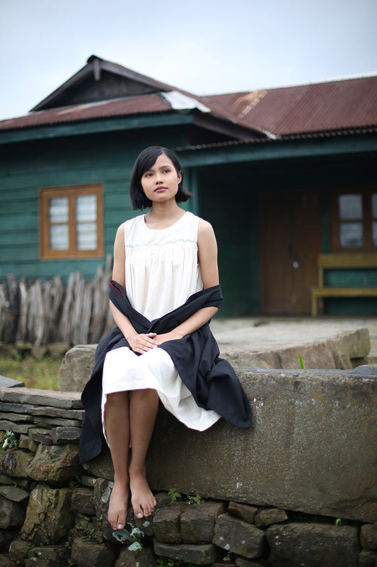 Handwoven Gathered Sleeveless Dress, designed by Khumanthem Atelier