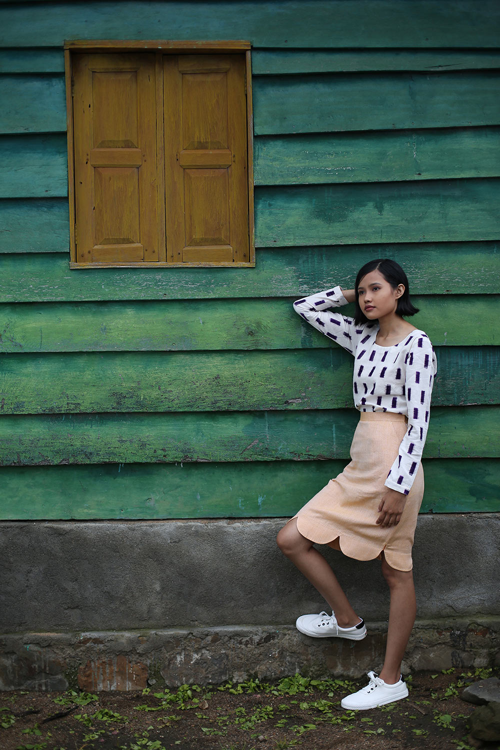 Handwoven Scallop skirt with side zipper, designed Khumanthem Atelier