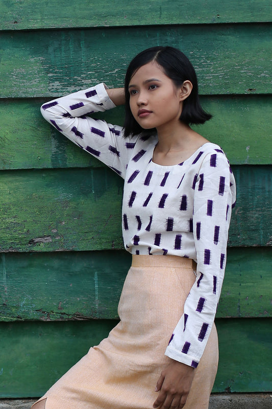 Ikat Weave Top with Round Neck