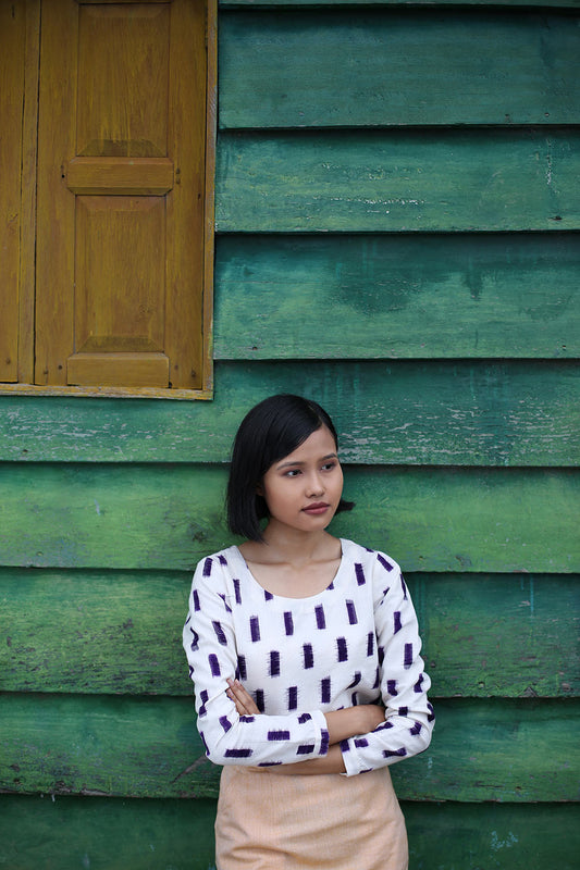 Handwoven Ikat Weave Top with Round Neck, designed by Khumanthem Atelier
