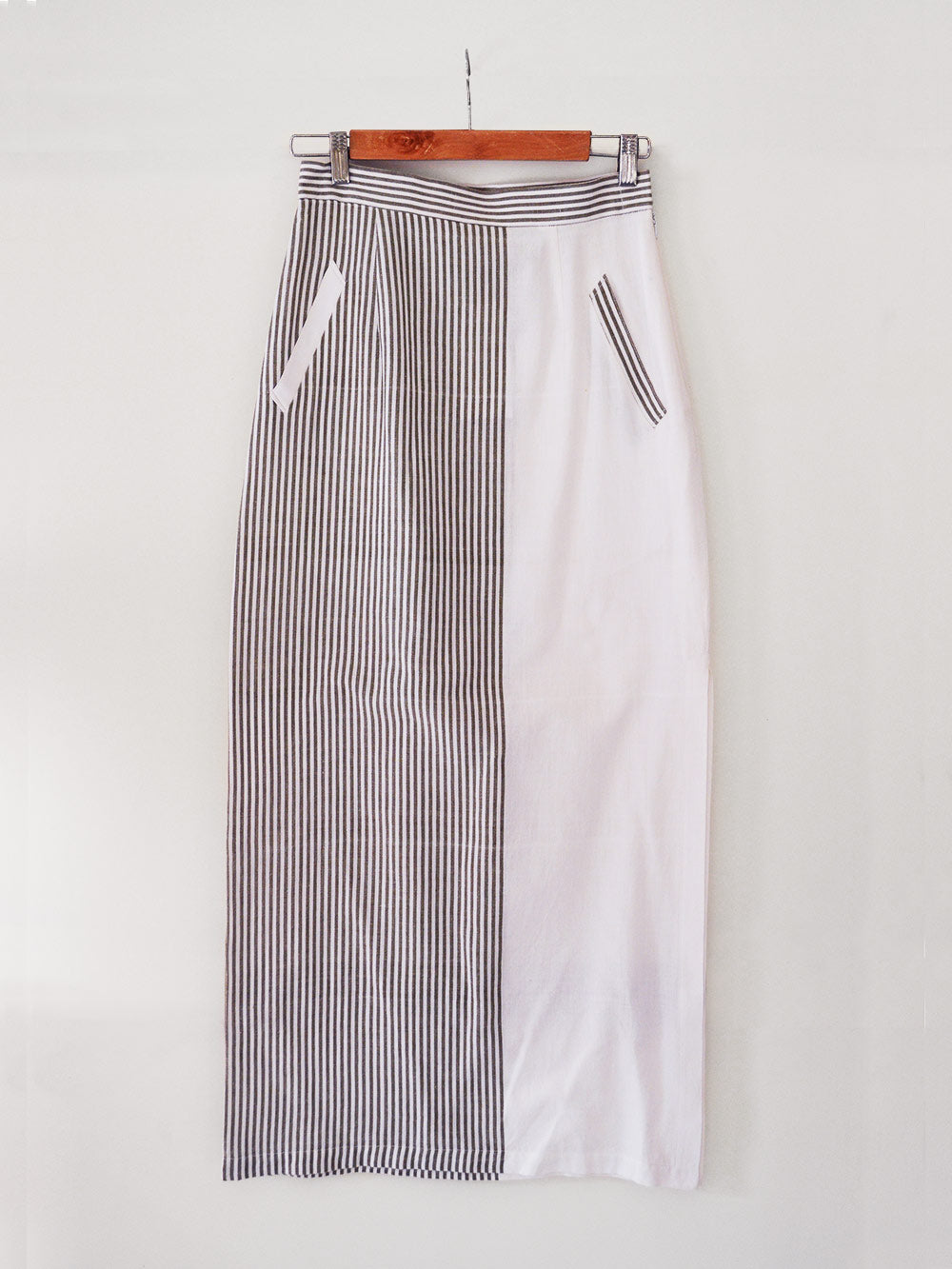 Striped Maxi Skirt with slit on the side made from 100% pure handwoven cotton, designed by Khumanthem Atelier
