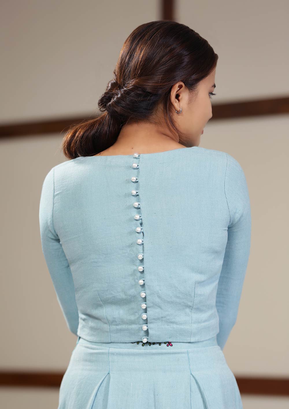 Handwoven cotton Twill weave crop top, designed by Khumanthem Atelier