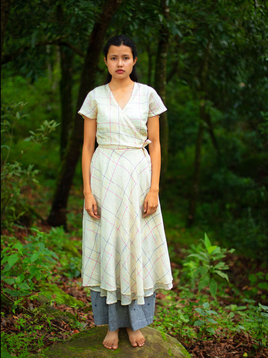 Handwoven cotton wrap dress, designed by Khumanthem Atelier