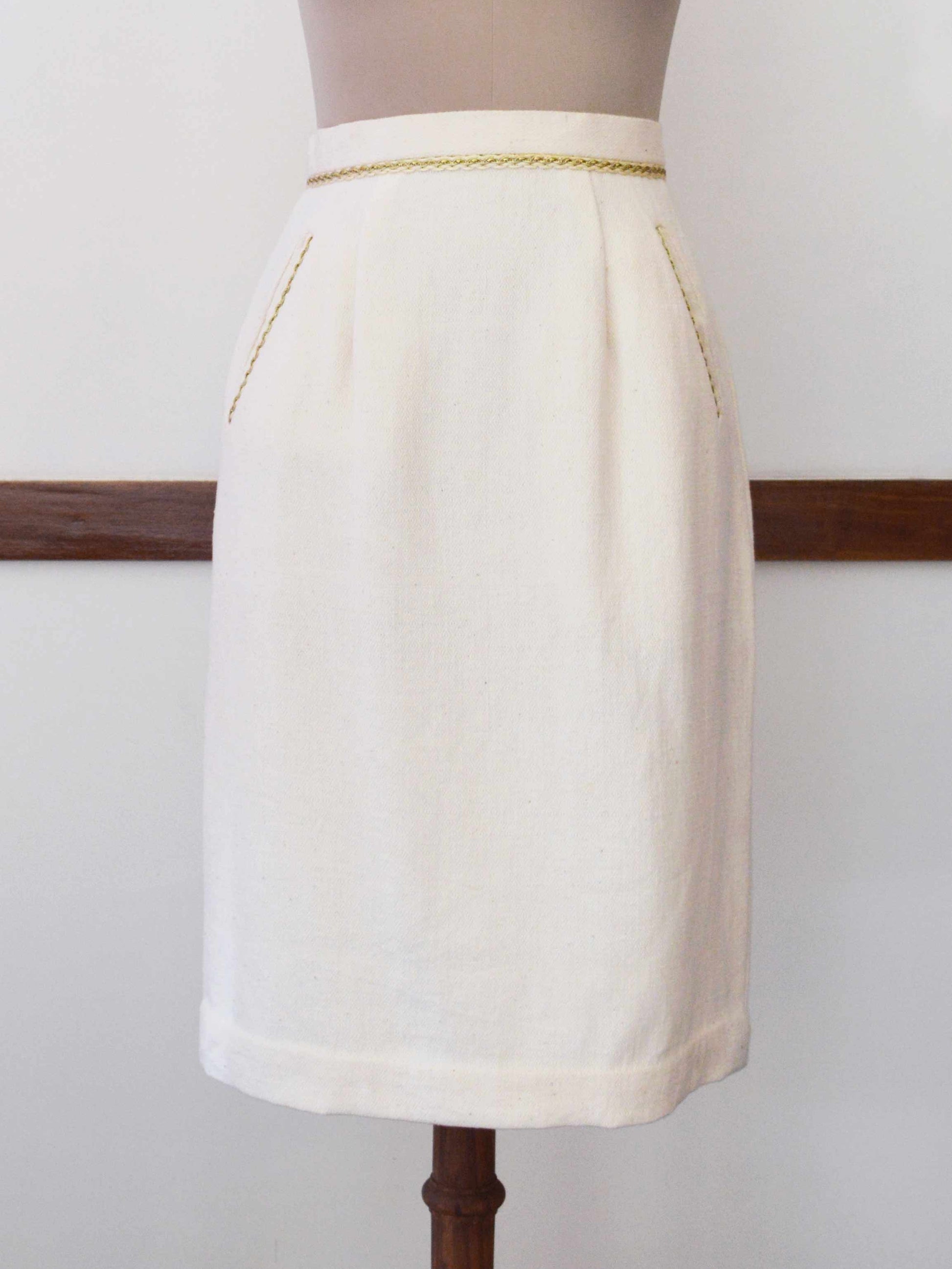 Full front view of the short pencil skirt, designed by Khumanthem Atelier