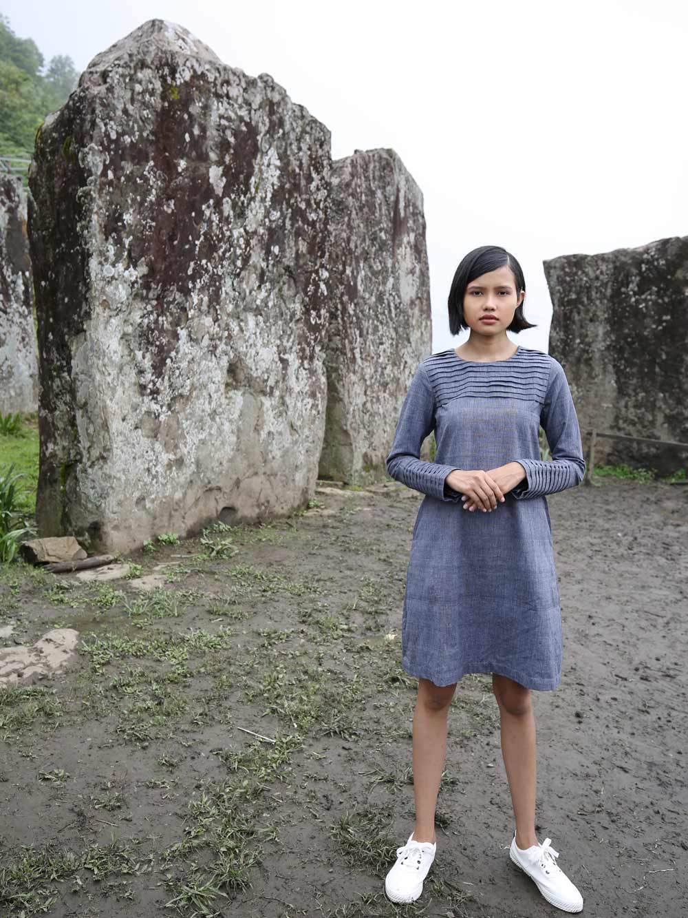 Handwoven Full sleeves pleated front dress, designed by Khumanthem Atelier