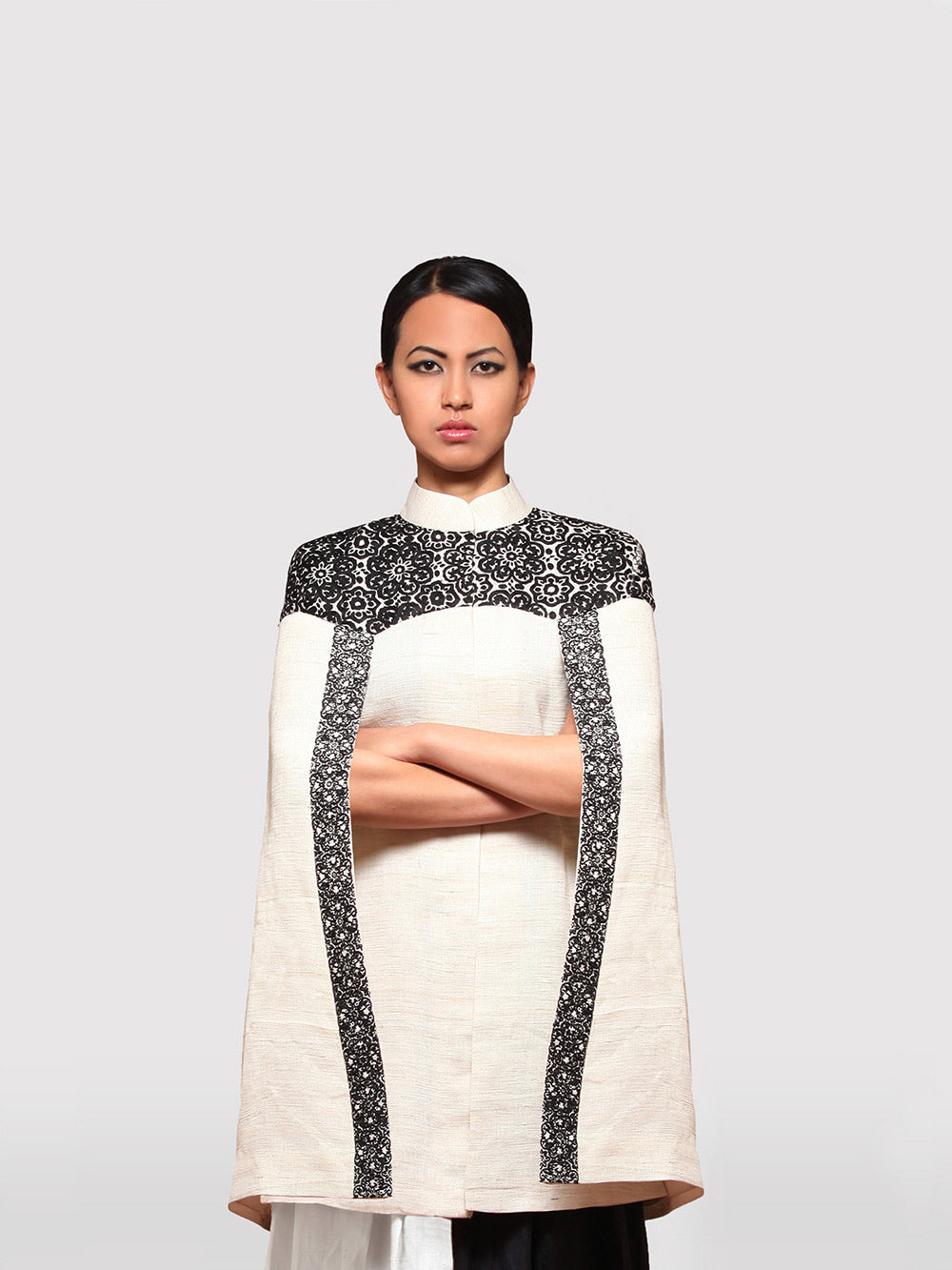 Cape Jacket with Hand embroidery details intricately designed by Khumanthem Atelier