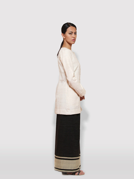 A-shaped Braided Collar Coat for women made from unbleached cotton, 100% organic clothing