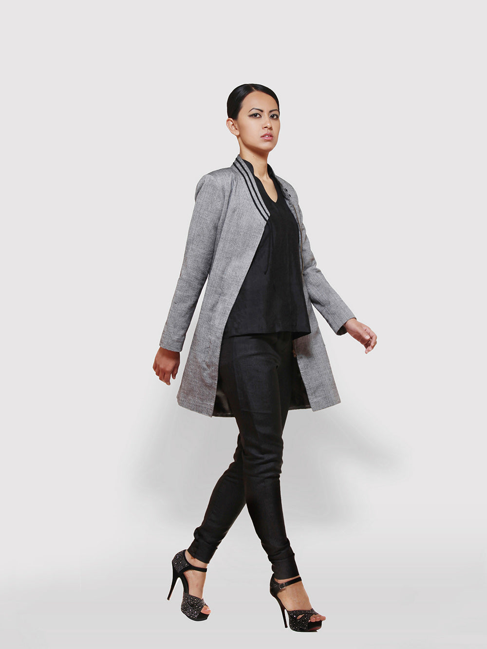 Diamond Patterned coat with braided tie-up at the collar handwoven with 100% pure cotton designed by Khumanthem Atelier