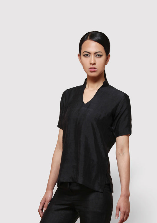 Handwoven mulberry silk blouse top, half sleeves with raised collar designed by Khumanthem atelier