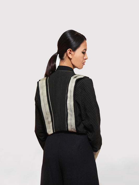 Back view of Handwoven Short kimono jacket designed by Khumanthem Atelier