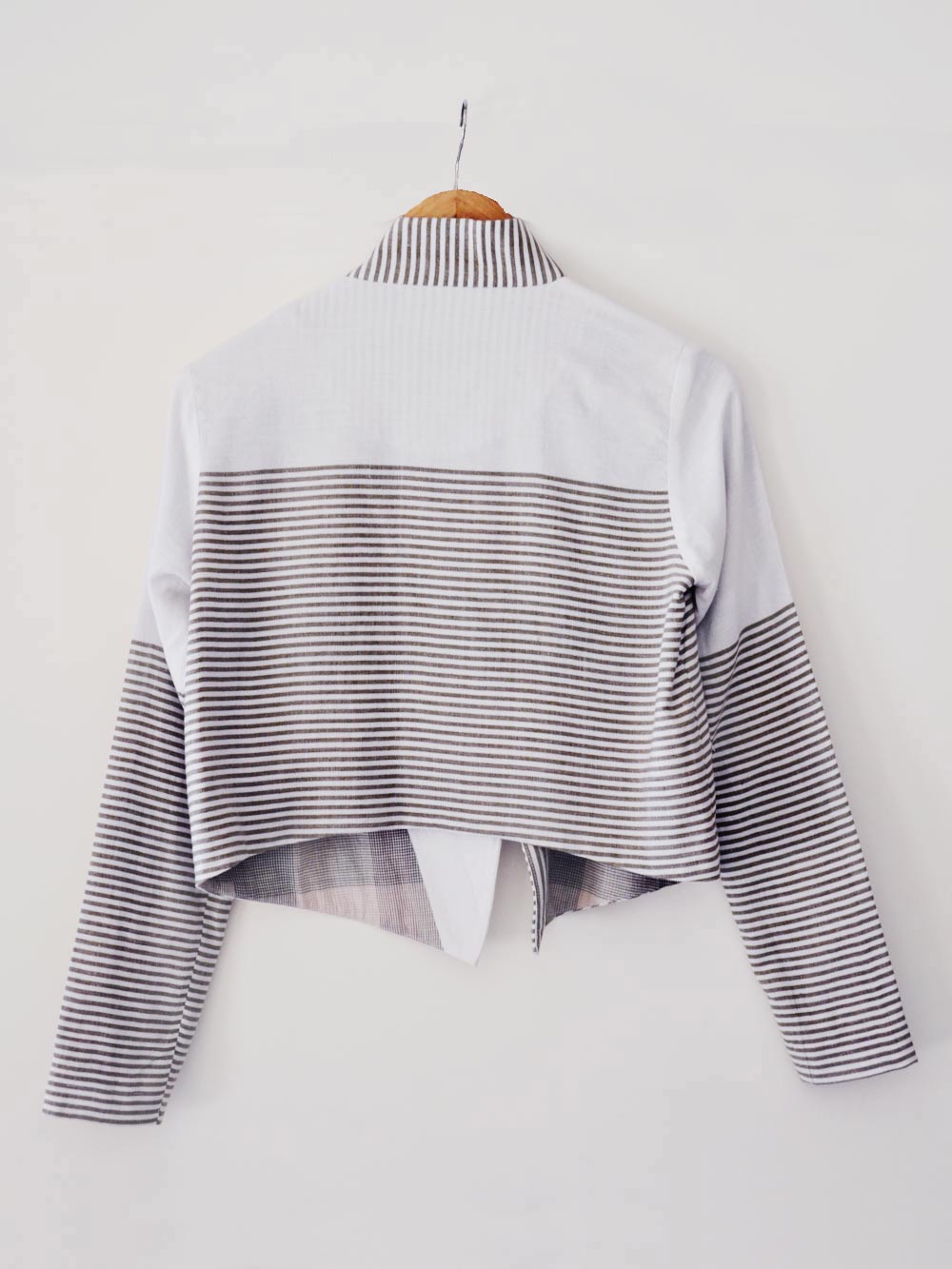 Back view of Handwoven cotton Cropped Jacket, designed by Khumanthem Atelier