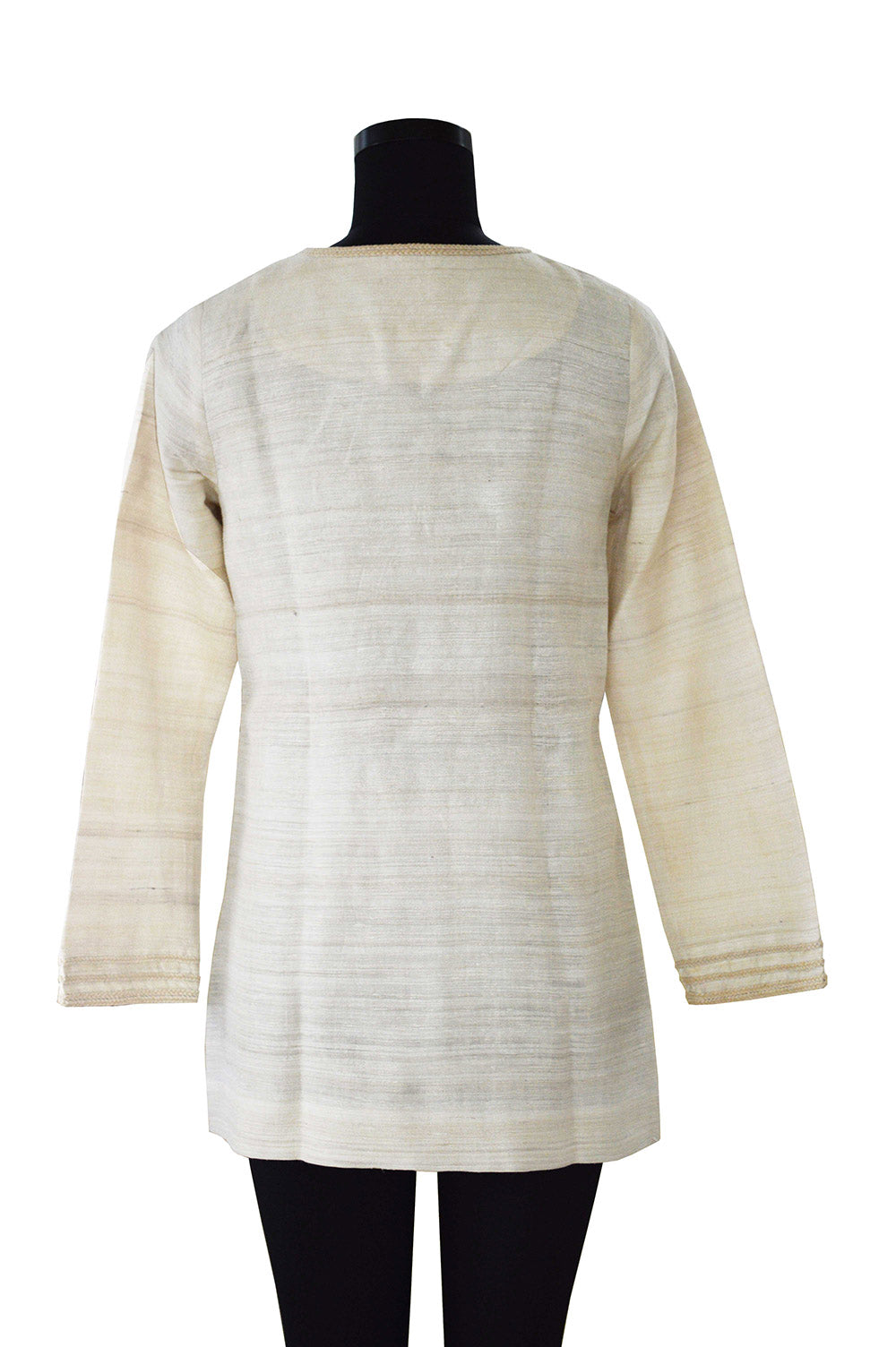 Back view of the hanger shoot of A-shaped Braided Collar Coat, designed by Khumanthem Atelier
