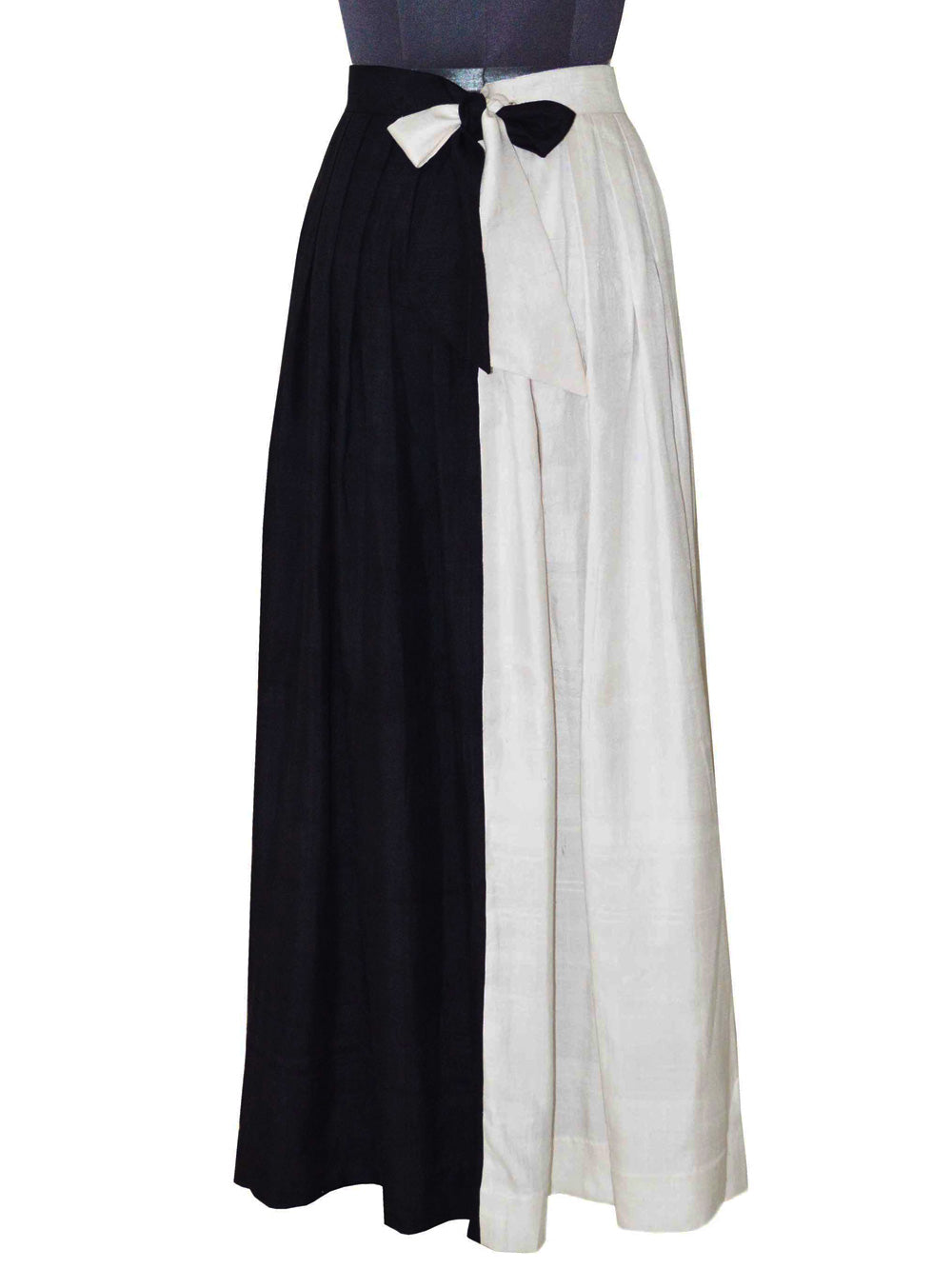 Back view of Ivory Ebony silk skirt handwoven with 100% pure mulberry silk designed by Khumanthem Atelier