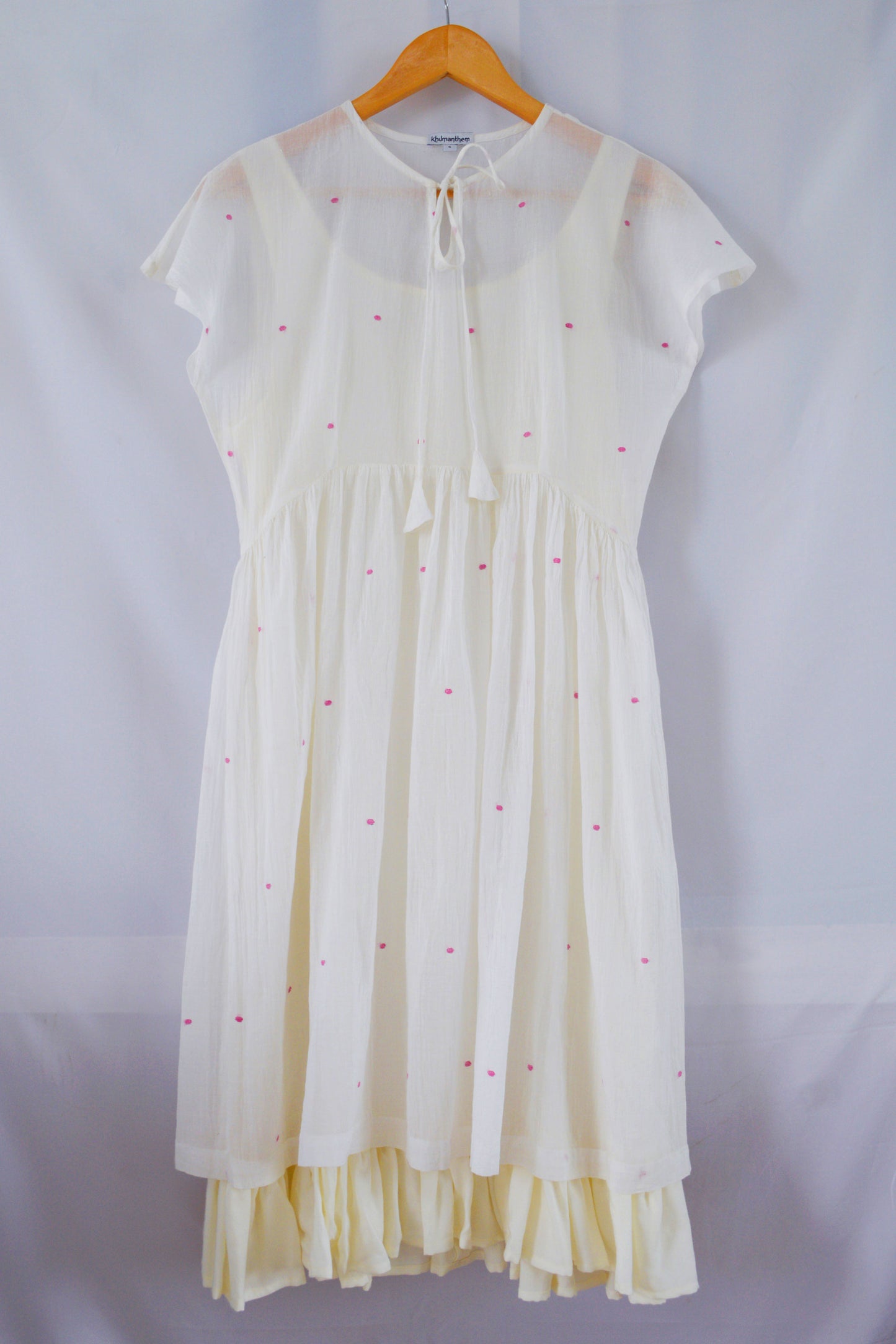 Hanger shoot of Handmade Cotton Tunic Dress with sleeves, designed by Khumanthem Atelier, front view