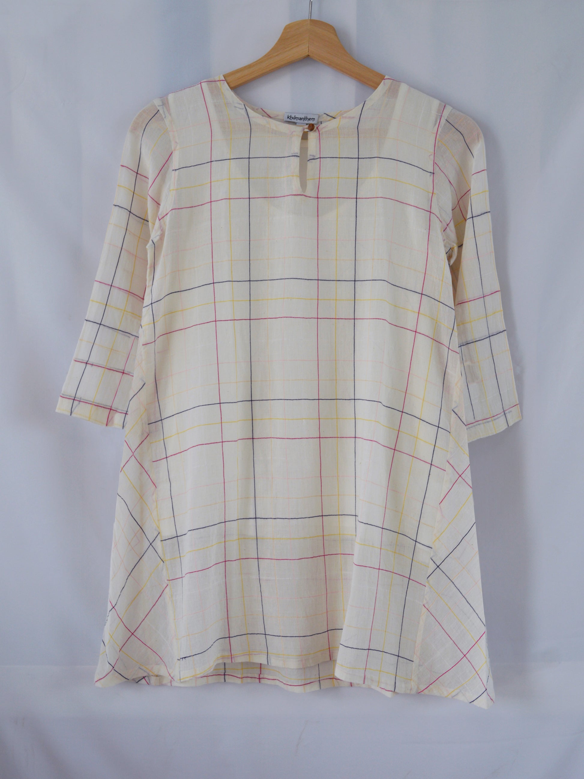 Hanger shoot of Handwoven Side Gusset Cotton Blouse, designed by Khumanthem Atelier, front view