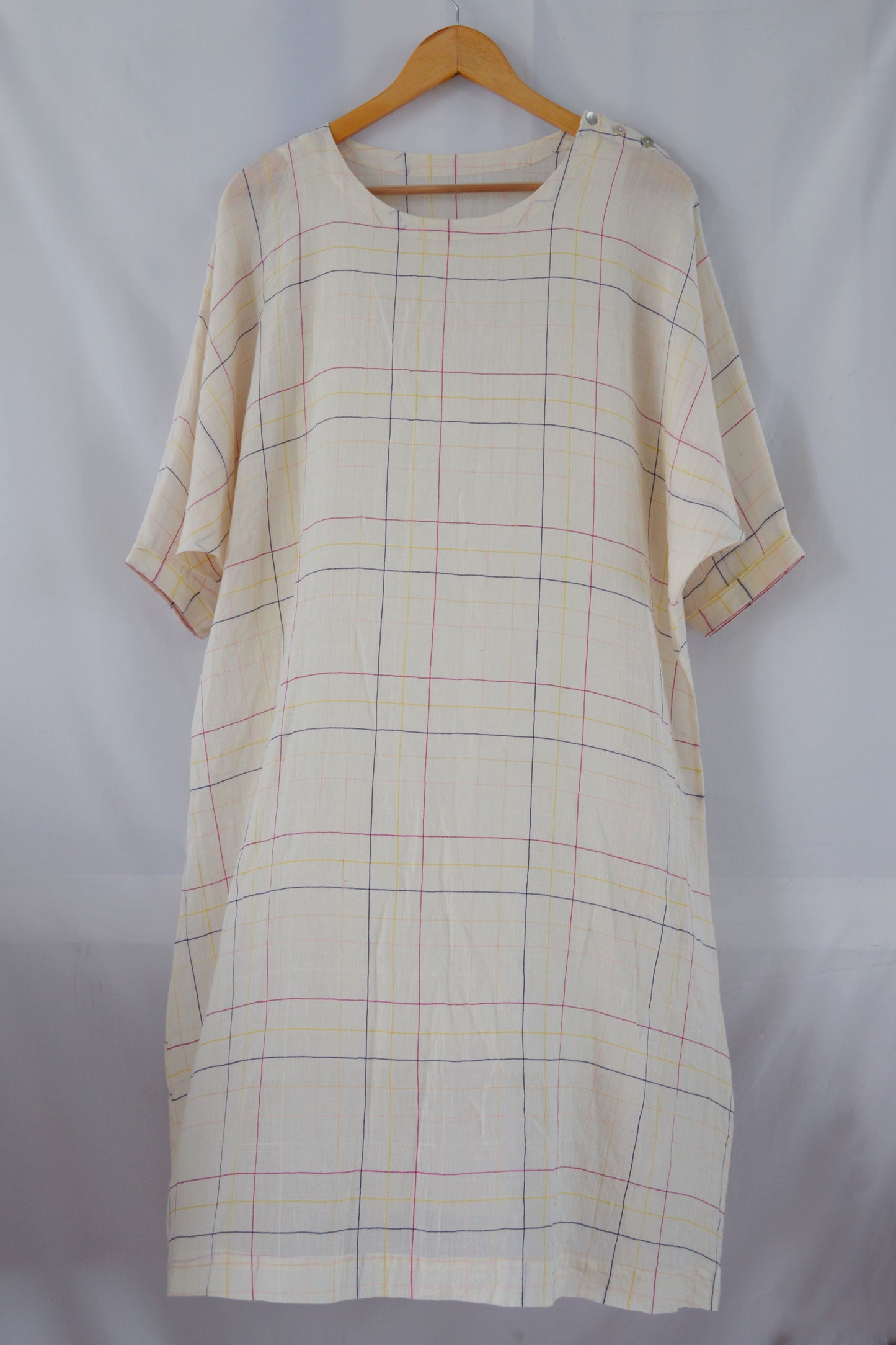 Hanger shoot of Handwoven Dolman sleeves cotton tunic, designed by Khumanthem Atelier, front view