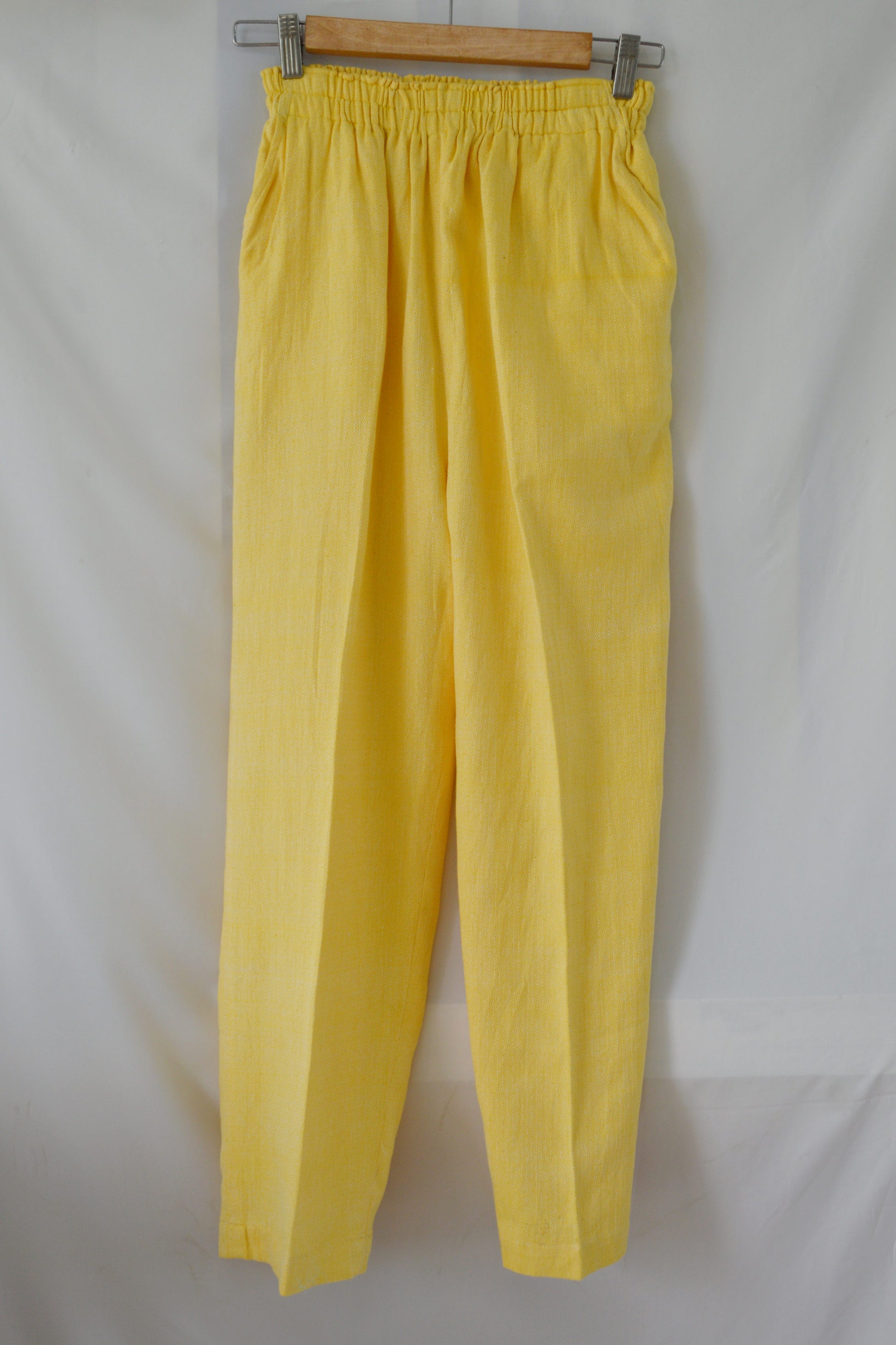 Back view Hanger shoot of Handwoven Elastane cotton pants, designed by Khumanthem Atelier