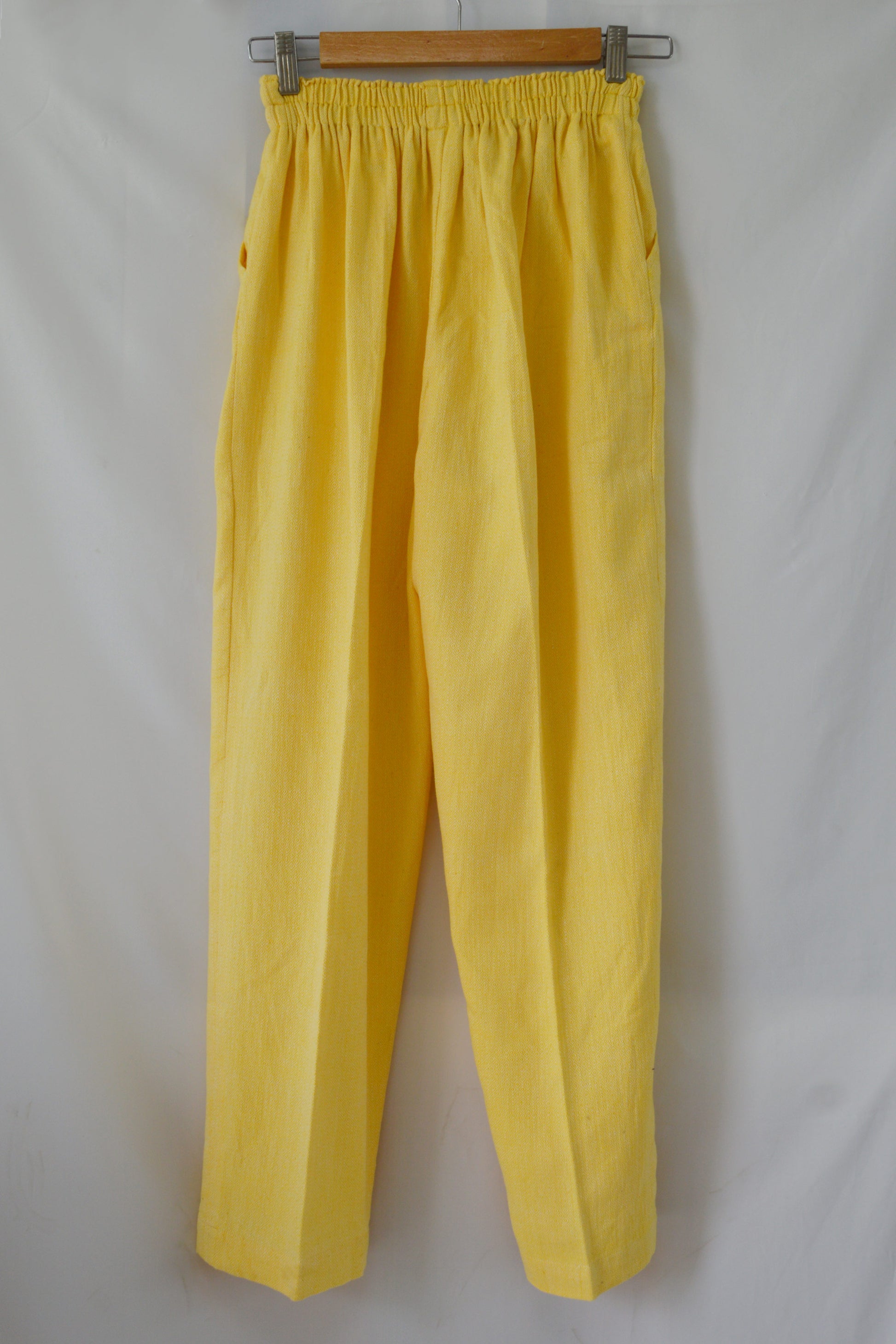 Hanger shoot of Handwoven Elastane cotton pants, designed by Khumanthem Atelier