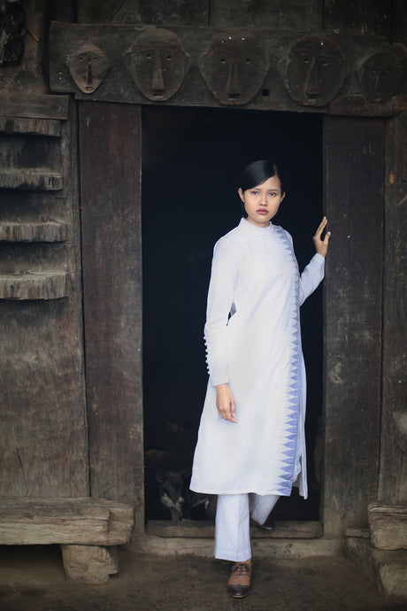 Handwoven Temple border design Deep pockets Tunic dress, designed by Khumanthem Atelier