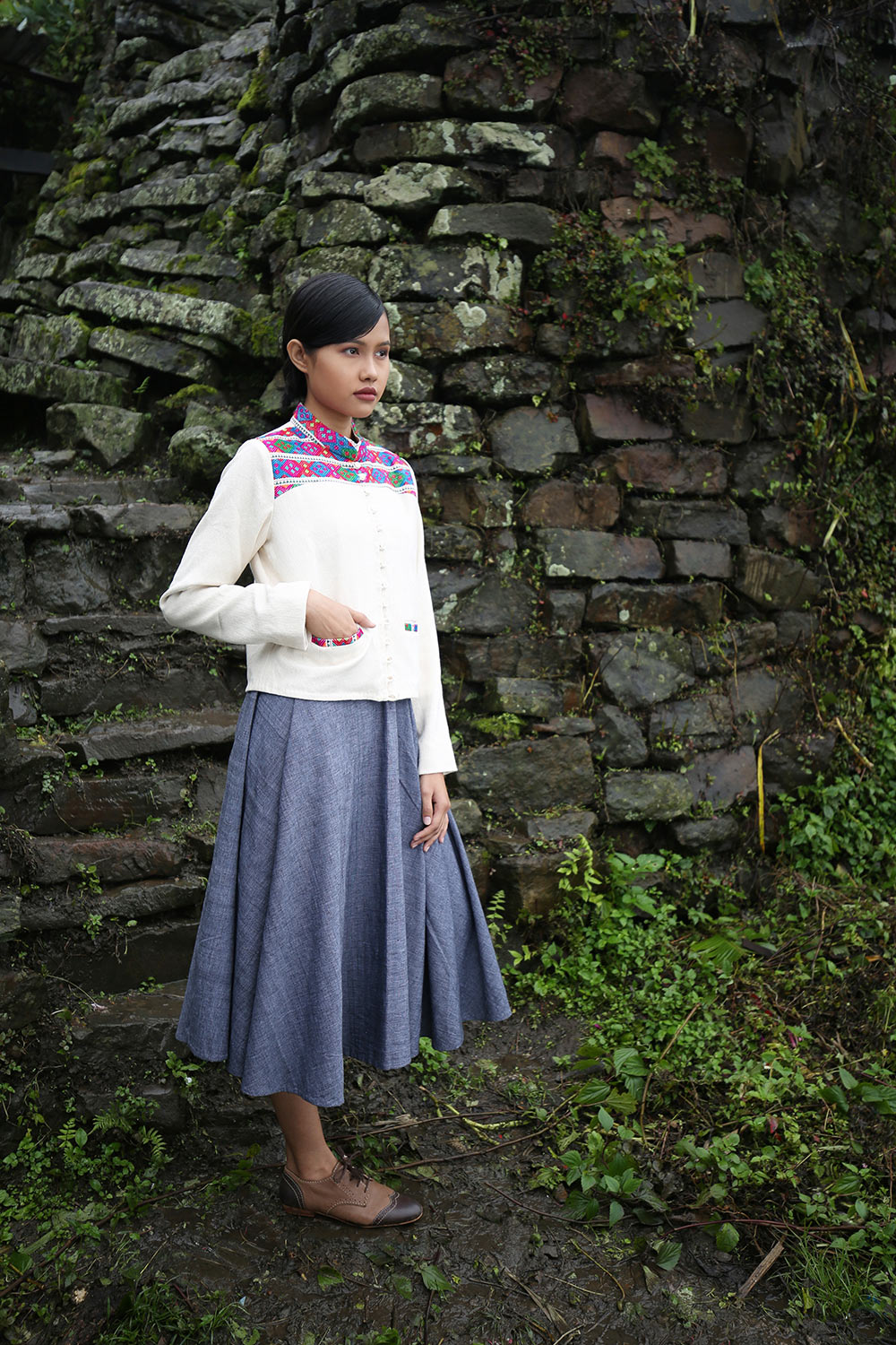 Handwoven Short coat with traditional Chothe weave of Manipur, designed by Khumanthem Atelier