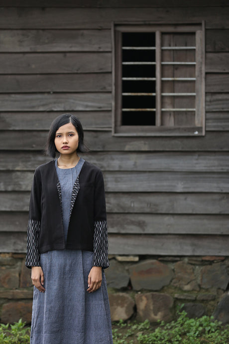 Handwoven Metallic weave sleeves coat for women, designed by Khumanthem Atelier