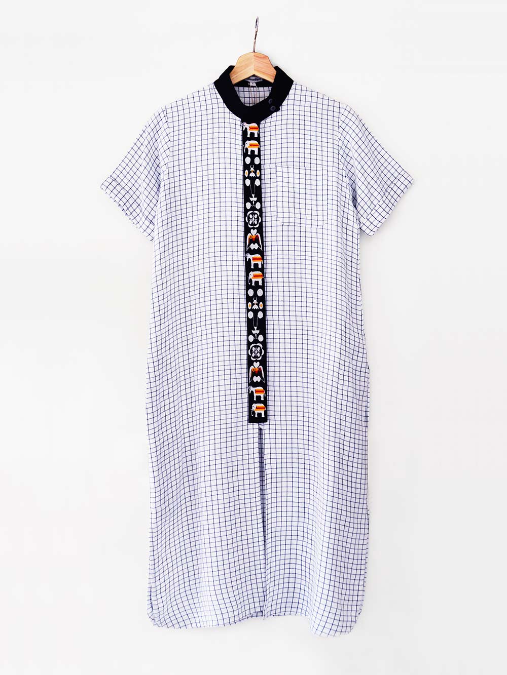 Handwoven Straight Checkered Tunic Dress (Shamee-Lanmee Motif), designed Khumanthem Atelier