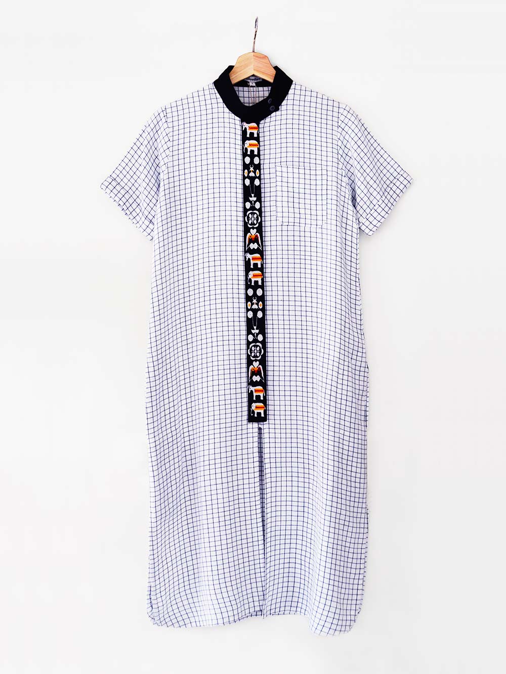 Handwoven Straight Checkered Tunic Dress (Shamee-Lanmee Motif), designed Khumanthem Atelier