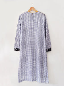 Front view of Checkered Tunic Dress (Shamee- Lanmee Motif) made from 100% pure cotton designed by Khumanthem Atelier