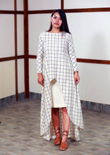 Load image into Gallery viewer, Handwoven high low checked tunic dress, full sleeves designed by Khumanthem Atelier