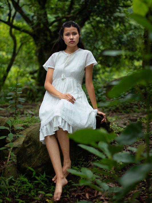 Handmade Cotton Tunic Dress with sleeves, designed by Khumanthem Atelier