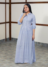Load image into Gallery viewer, Handwoven cotton long maxi dress full sleeves with cuff, designed by Khumanthem Atelier