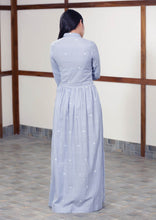 Load image into Gallery viewer, Back view of Handwoven cotton long maxi dress full sleeves with cuff, designed by Khumanthem Atelier