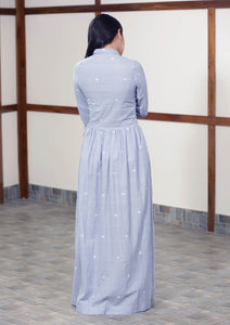 Back view of Handwoven cotton long maxi dress full sleeves with cuff, designed by Khumanthem Atelier