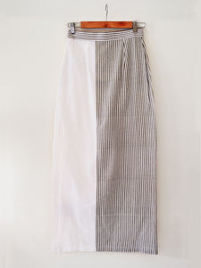Back view of Striped Maxi Skirt with slit on the side made from 100% pure handwoven cotton, designed by Khumanthem Atelier