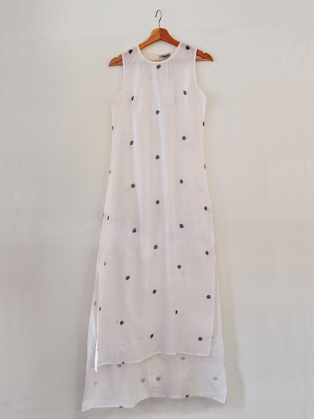 Handwoven sheer tunic dress with Hand embroidered details designed by Khumanthem Atelier