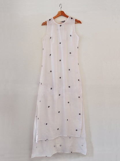 Handwoven sheer tunic dress with Hand embroidered details designed by Khumanthem Atelier