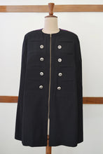 Load image into Gallery viewer, Close front view of Handwoven Military Style Cape coat, designed by Khumanthem Atelier