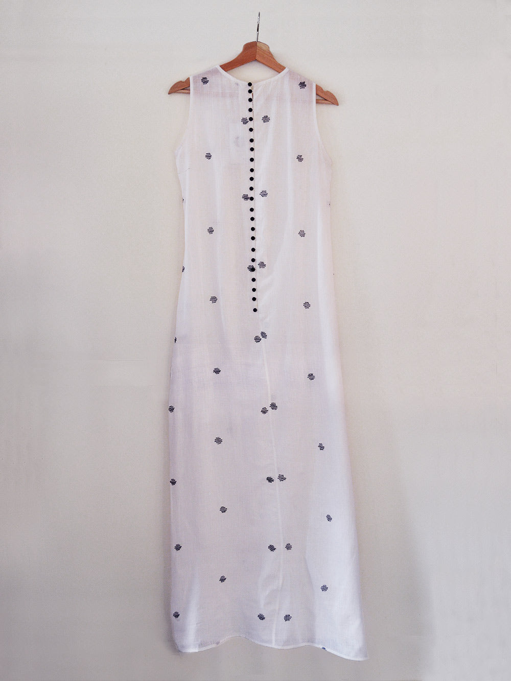 Front view of Handwoven sheer tunic dress with Hand embroidered details designed by Khumanthem Atelier