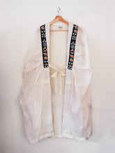 Load image into Gallery viewer, Unbleached white colour Cocoon coat with tie-up front (traditional Shamee-Lanmee Motif of Meitei), designed by Khumanthem Atelier