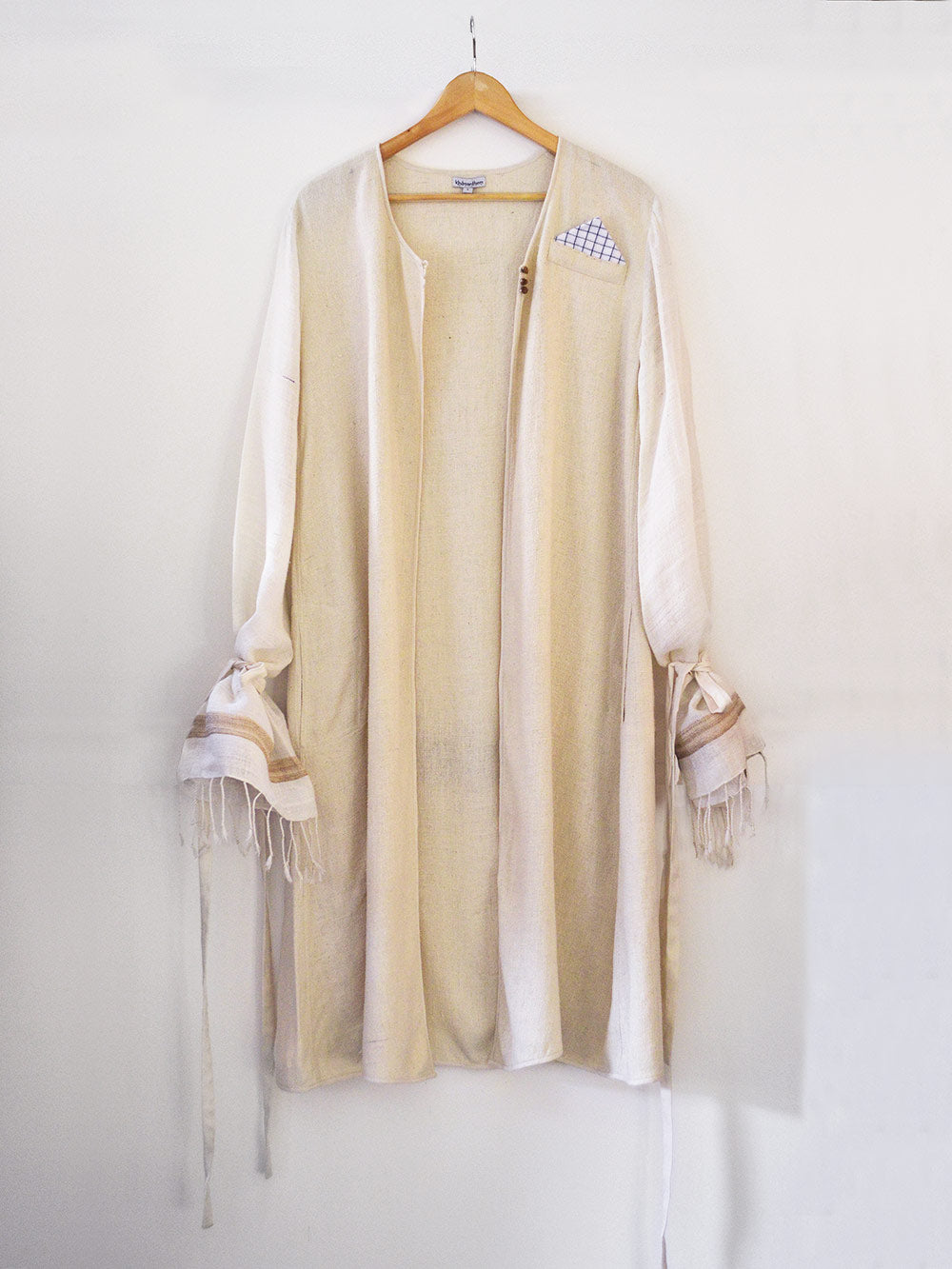 off white handwoven silk coat, designed by Khumanthem Atelier
