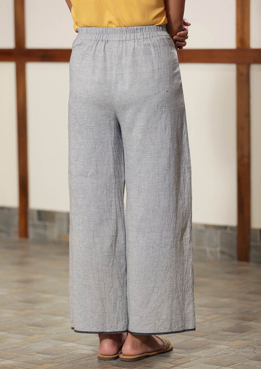 Back view of Handmade cotton palazzo with pleats and pockets, designed by Khumanthem Atelier
