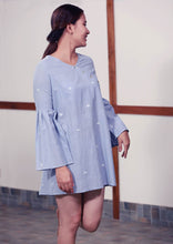 Load image into Gallery viewer, Handmade cotton tunic with patch work bell sleeves full length, designed by Khumanthem Atelier 