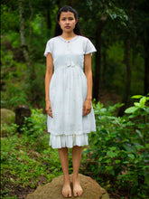 Load image into Gallery viewer, Model wearing Handmade Cotton Tunic Dress with sleeves, designed by Khumanthem Atelier, front view