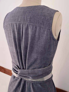 close up back view of Handwoven Obi belt wrap dress for women, designed