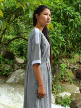 Load image into Gallery viewer, Model wearing Drawstring Cotton Maxi Dress with Pockets, designed by Khumanthem Atelier, side view
