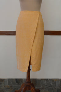Close up front view of Handwoven Tapered skirt with side zipper, designed by Khumanthem Atelier