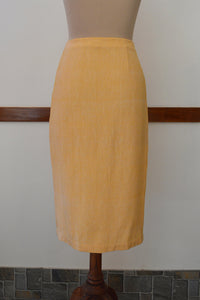 Close up back view of Handwoven Tapered skirt with side zipper, designed by Khumanthem Atelier